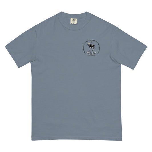 Holy Cow Tallow T-Shirt, Light blue T-shirt, Cow themed sunset